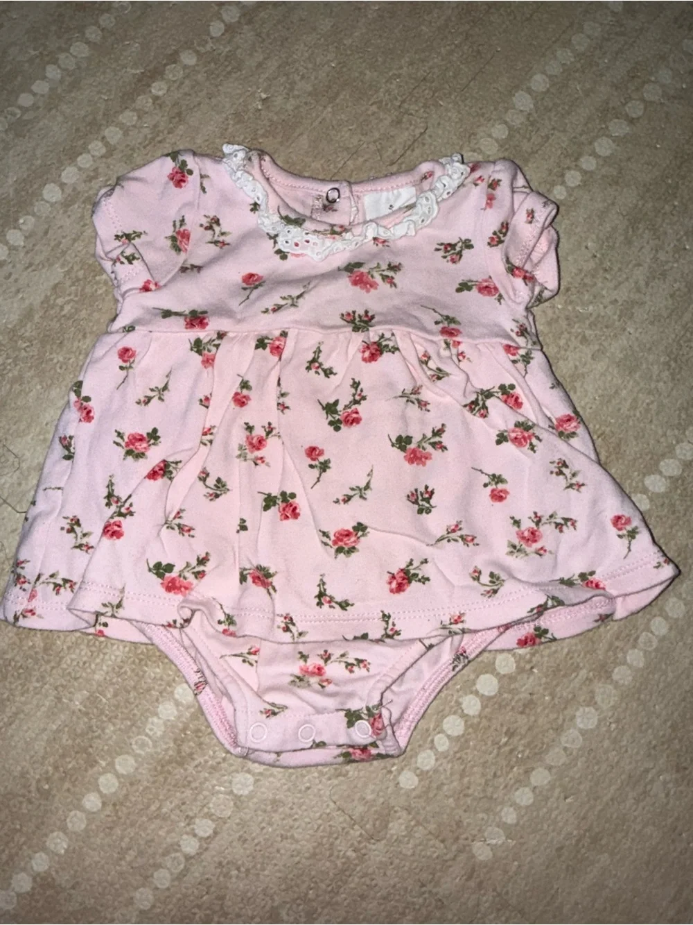 Laura Ashley Pink Floral Infant Dress with Lace Collar